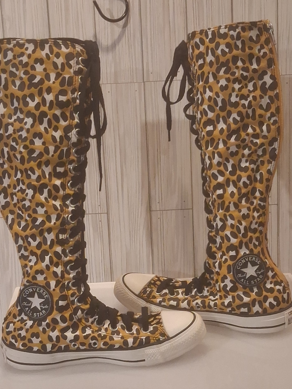 Converse Tall Leopard-Print Over-the-Knee Lace-Up Boots in Yellow Black White